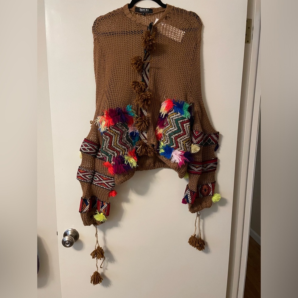 All Things Mochi Crochet Knit Jacket, Brown / Multicolor, Size Medium